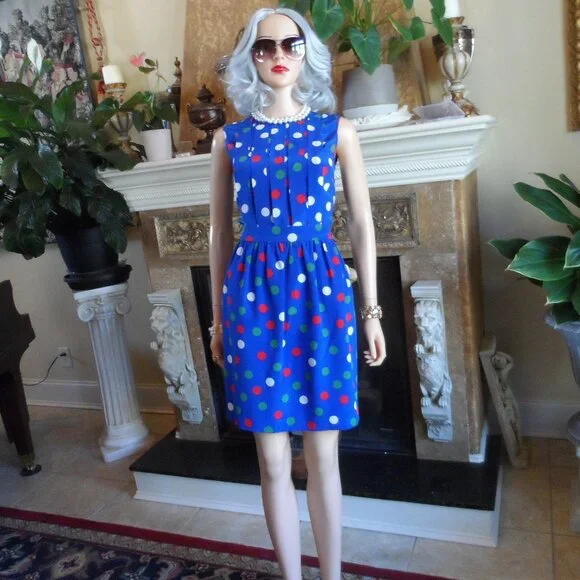 M by Missoni | Dresses | M Missoni 0 Silk Blue Multi Polka Dot Print  Pleated Sheath Dress Size 404 | Poshmark